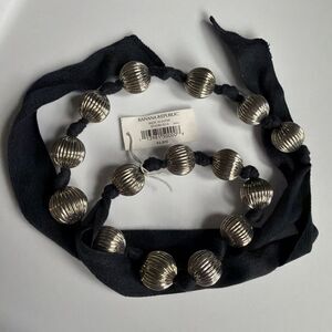 Banana Republic Silver Ball & Ribbon Tie Station Necklace NWT Statement